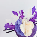 Cadbury purple flower feather fascinator hat