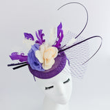 Cadbury purple flower feather fascinator hat