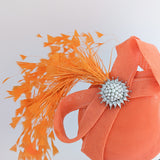 Coral orange feather pearl fascinator hat