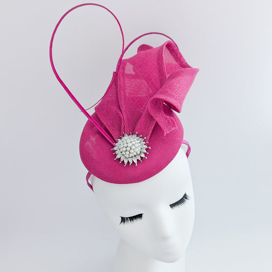 Cappello fascinator rosa fucsia perlato