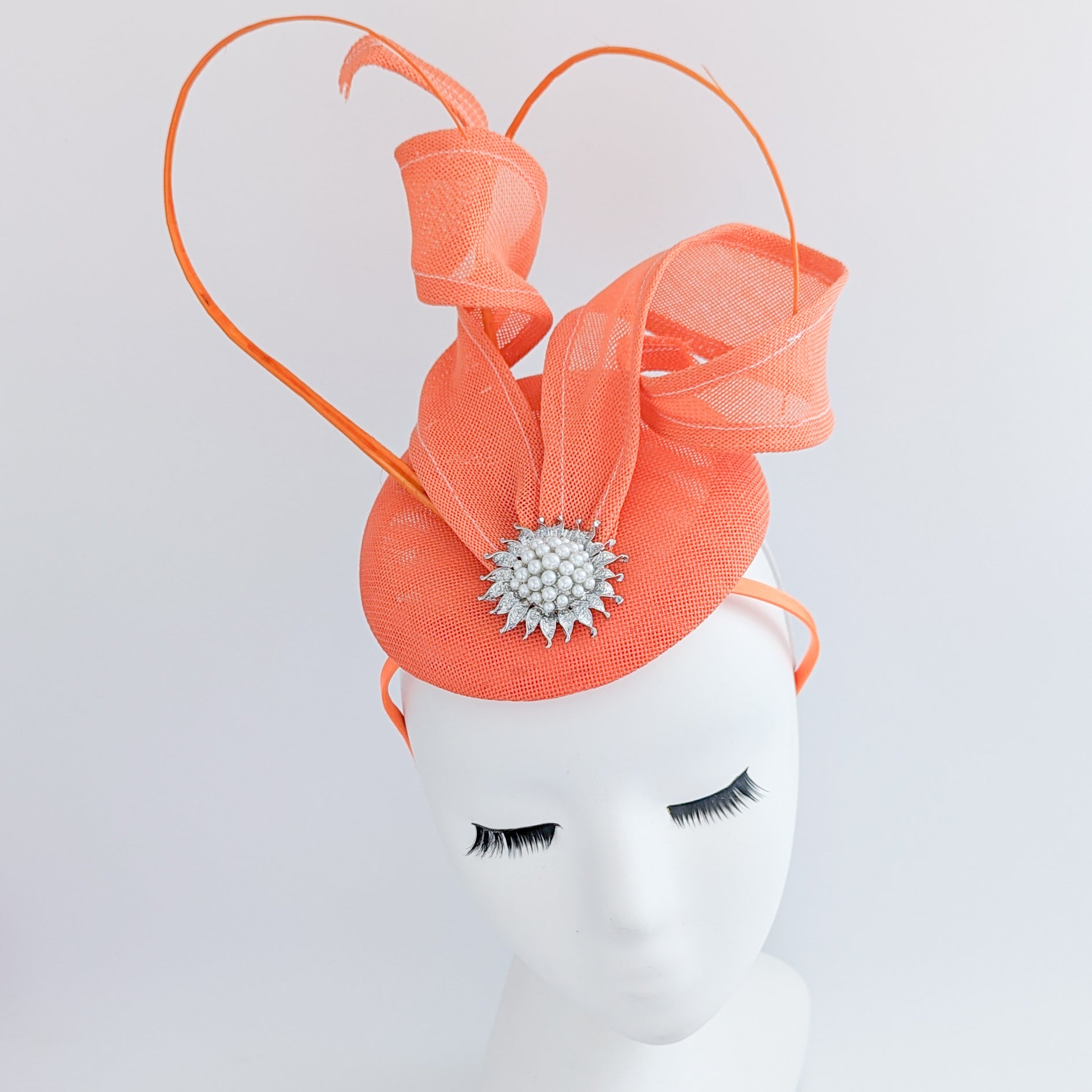 Coral orange pearl fascinator hat