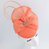 Coral orange crystal bow fascinator hat