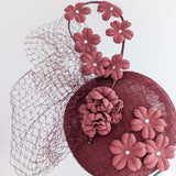 Burgundy flower fascinator hat