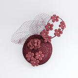 Burgundy flower fascinator hat