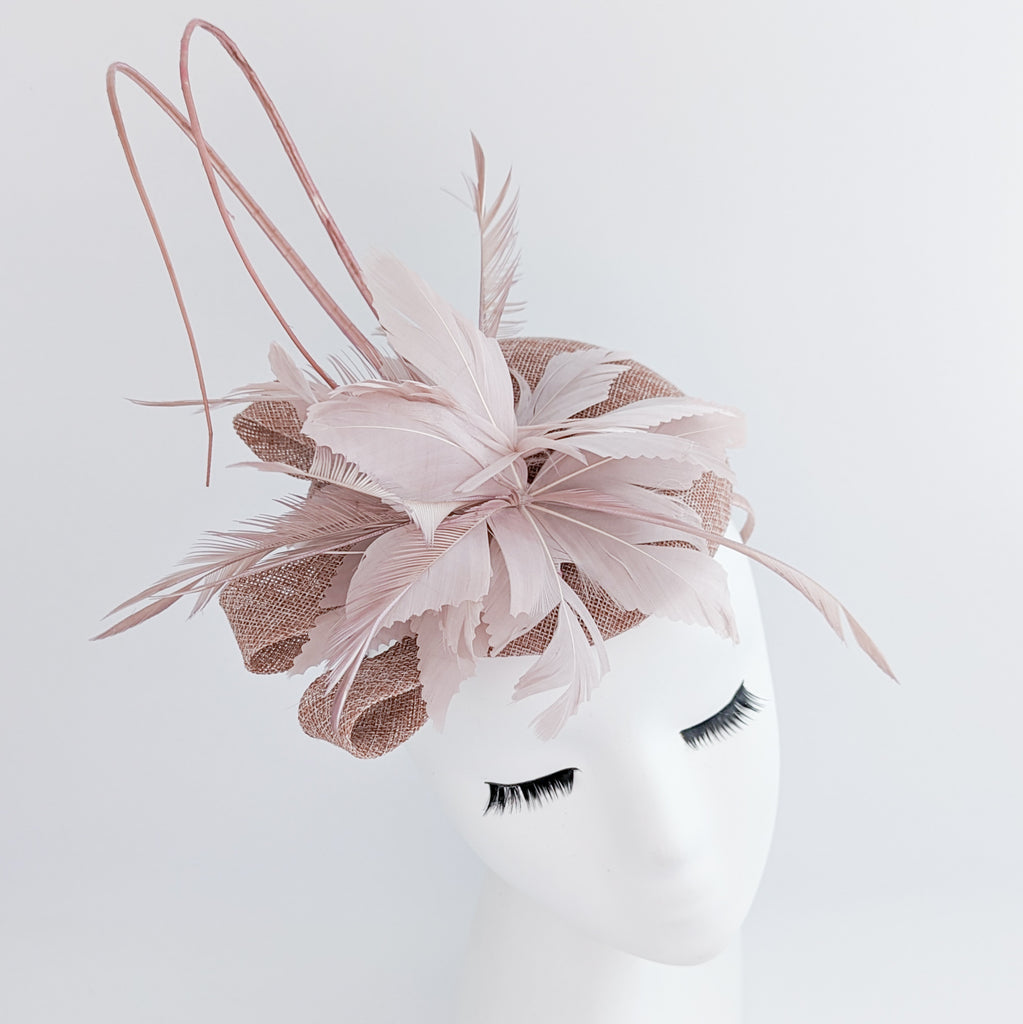 Blush pink feather fascinator hat House of Hats