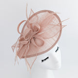 Blush pink feather teardrop fascinator hat