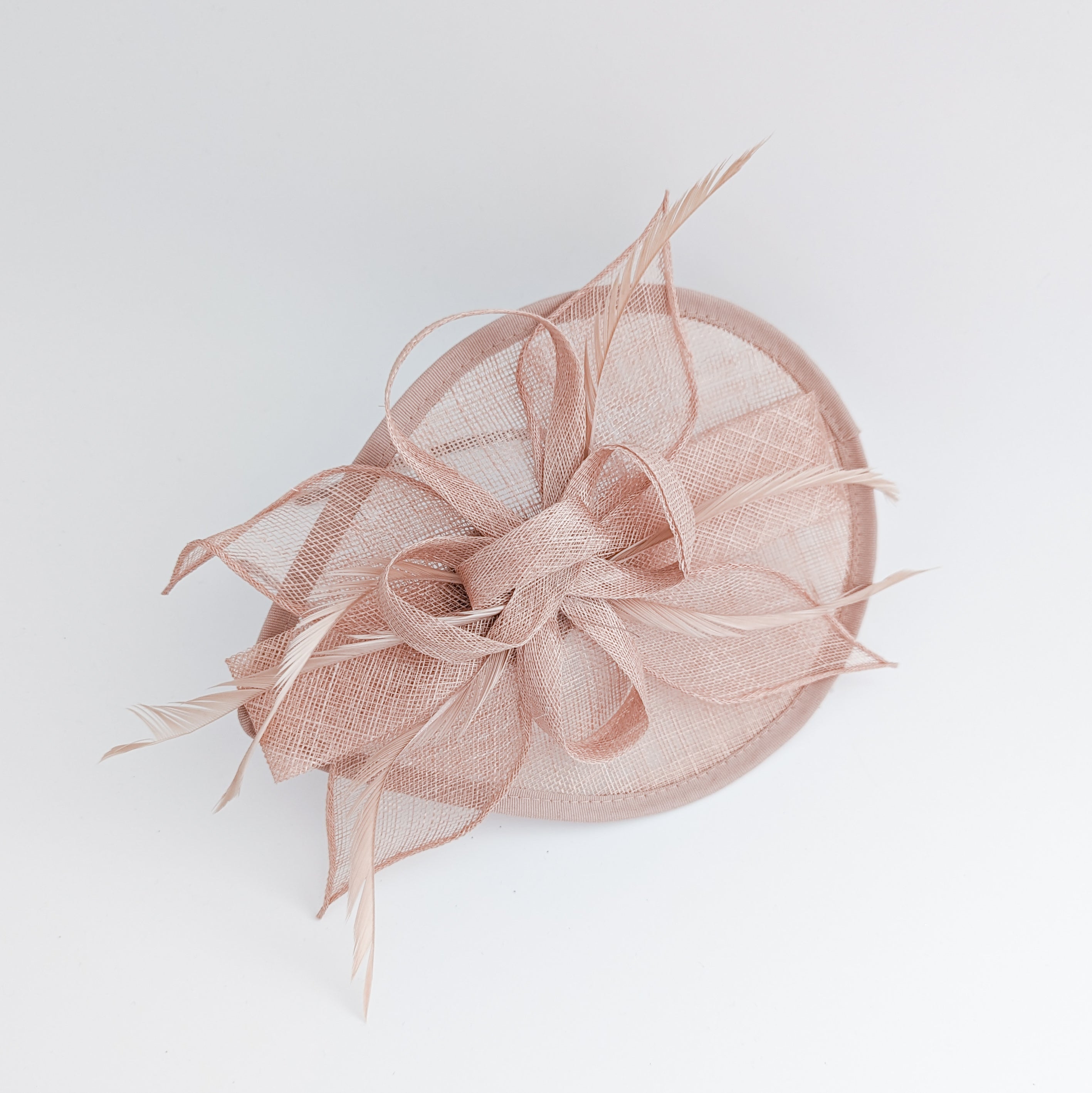 Blush pink feather teardrop fascinator hat