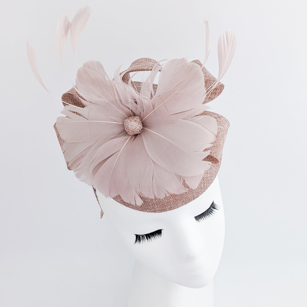 Blush pink feather fascinator hat House of Hats