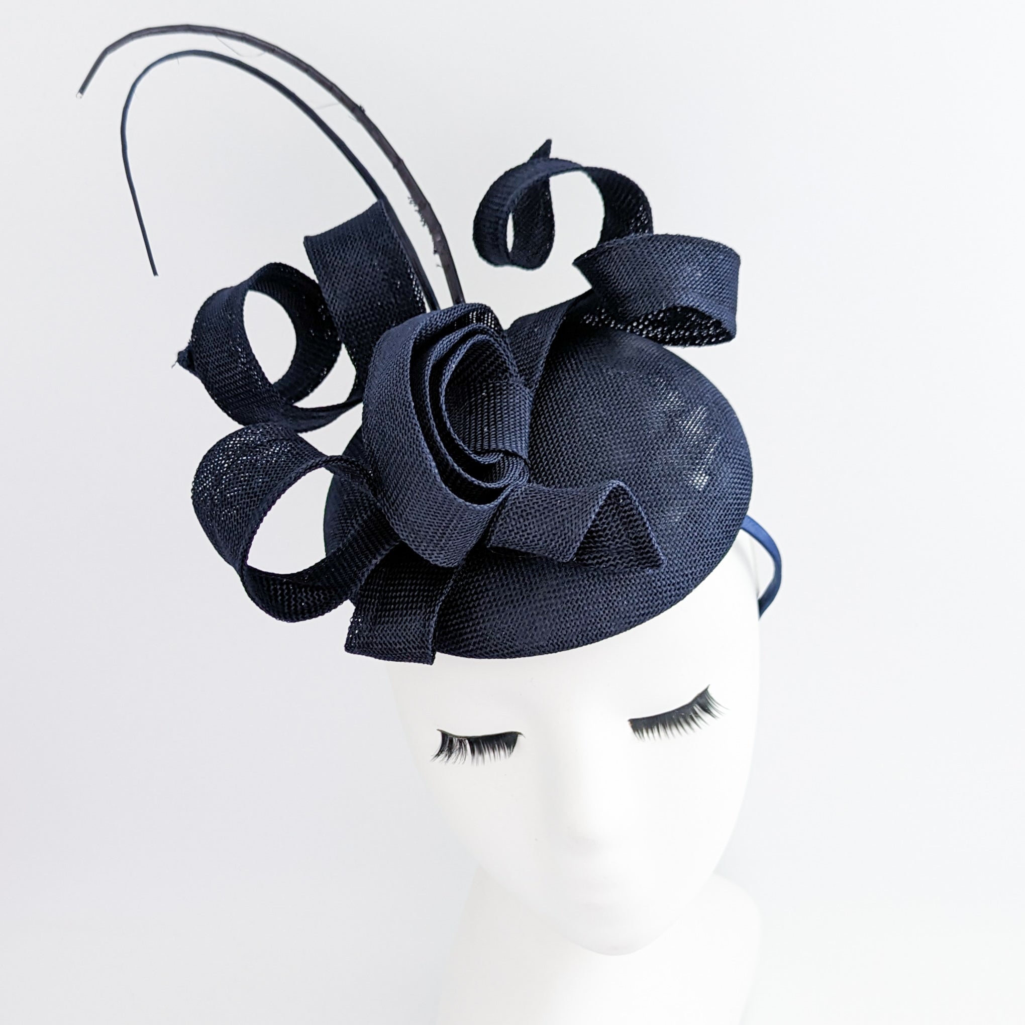 Cappello fascinator ad anello a spirale blu navy