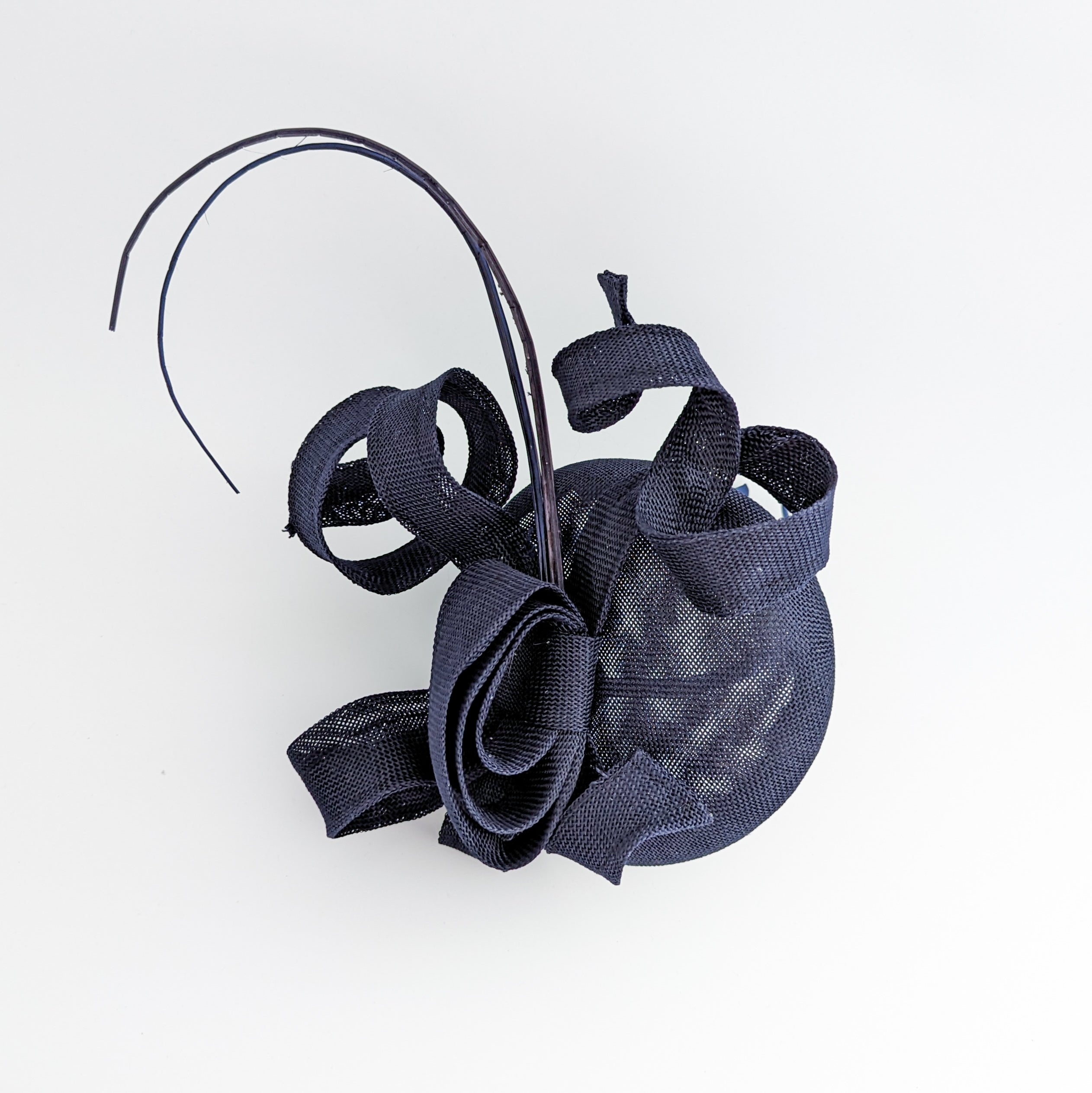 Navy blue spiral loop fascinator hat