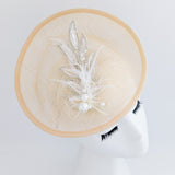 Peach crystal feather disc saucer fascinator hat