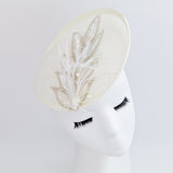 Cream crystal feather disc saucer fascinator hat