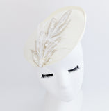 Cream crystal feather disc saucer fascinator hat