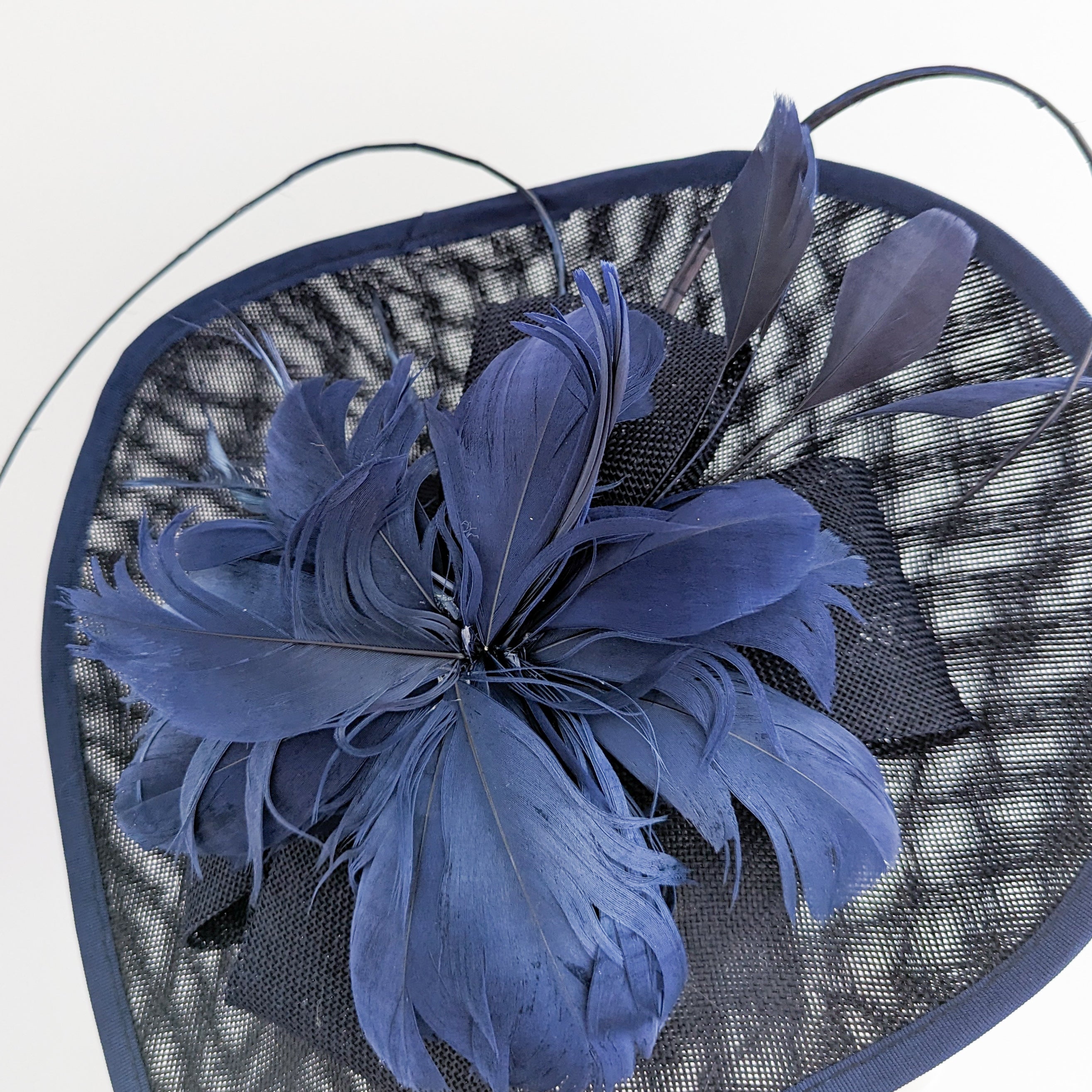 Navy blue large teardrop feather fascinator hat