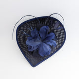 Navy blue large teardrop feather fascinator hat