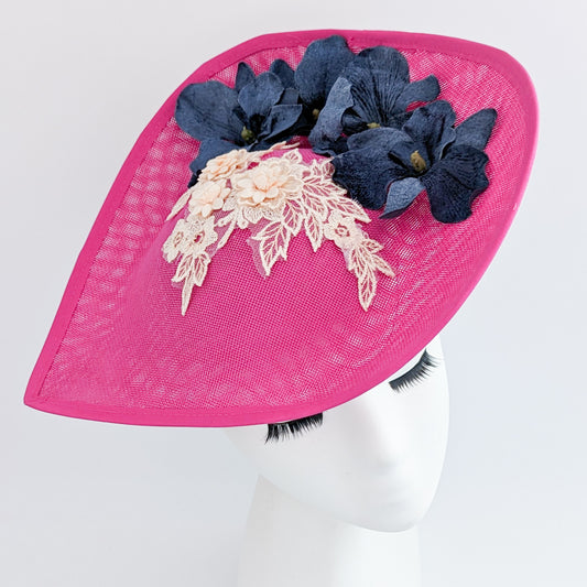 Fuchsia large teardrop flower fascinator hat