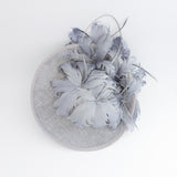 Grey feather large saucer disc fascinator hat