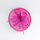 Fuchsia pink feather disc saucer fascinator hat