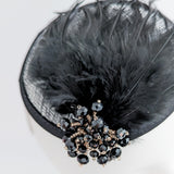 Black crystal feather small fascinator wedding hats uk