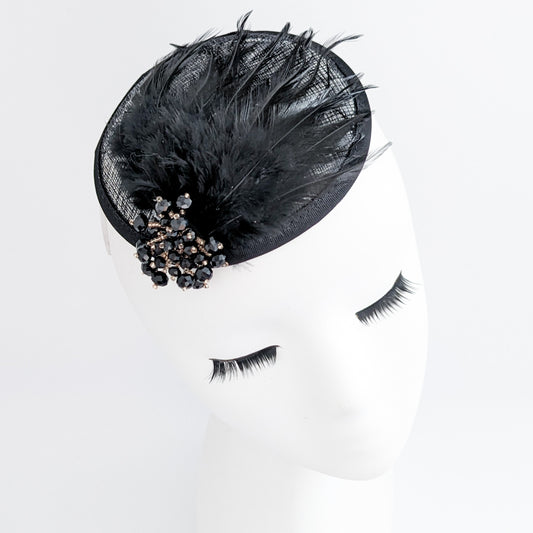 Cappelli da sposa fascinator con piume di cristallo nero uk