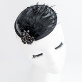 Black crystal feather small fascinator wedding hats uk