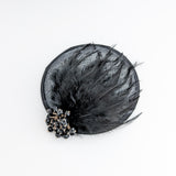 Black crystal feather small fascinator wedding hats uk