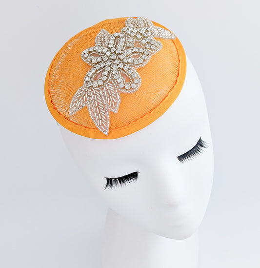 Cappelli da sposa con fascinator piccoli in cristallo arancione uk