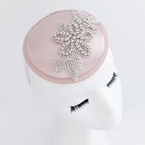 Blush pink crystal satin small fascinator  wedding hats uk