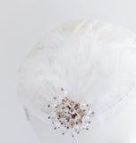 White crystal feather small fascinator wedding hat