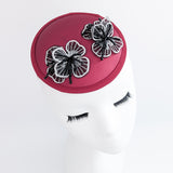 Burgundy red black crystal satin small fascinator  wedding hats uk