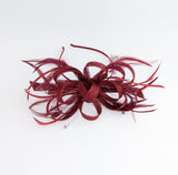 Burgundy crystal feather fascinator hat