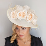 Cream large teardrop rose flower fascinator hat