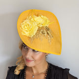 Yellow large teardrop rose flower fascinator hat