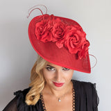 Red large teardrop rose flower fascinator hat