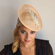 Peach crystal feather disc saucer fascinator hat