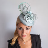 Aquamarine blue flower fascinator hat