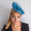 Dark aqua cornflower blue disc saucer fascinator hat