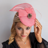 Pink crystal bow fascinator hat