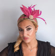 Fuchsia pink feather petal fan fascinator hat