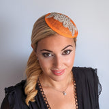 Cappelli da sposa con fascinator piccoli in cristallo arancione uk