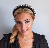 Black large pearl ruched velvet headband fascinator