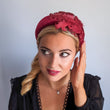 Burgundy feather padded velvet headband fascinator