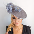 Grey large flower saucer disc fascinator hat