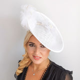 White large flower saucer disc fascinator hat