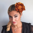 Bronze gold satin rose fascinator hat