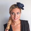 Navy blue satin rose fascinator hat