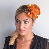 Warm gold satin rose fascinator hat