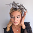 Silver shimmer crystal feather fascinator hat