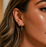 14K Gold Plated Dainty Flower Huggie Hoop Stacking Earrings Set Of 3, Green Pink Blue Earrings, CZ Crystal Stud, Minimalist Birthday Gift