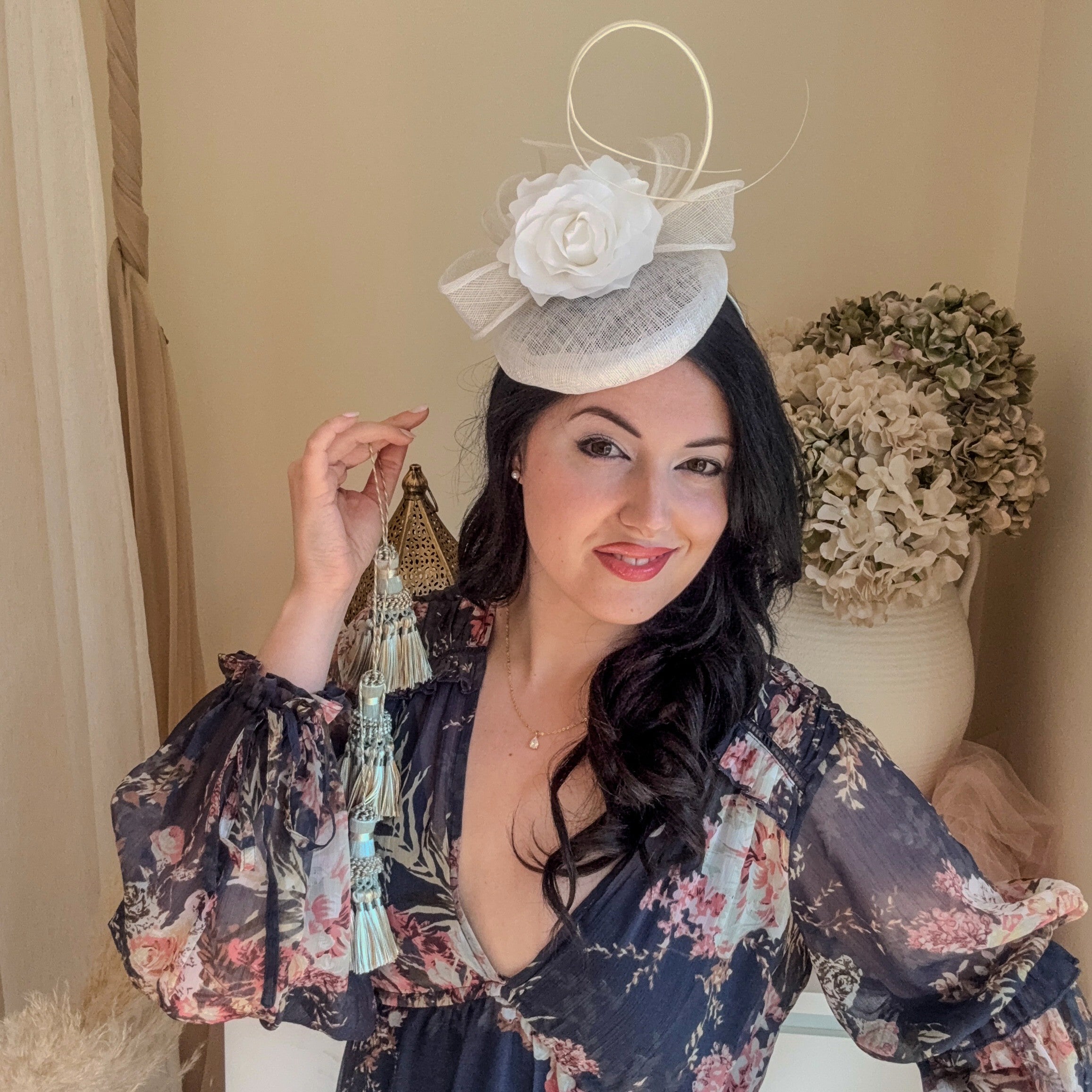 White flower fascinator hat